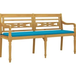 Tuinbanken-vidaXL - Batavia Tuinbank met blauw kussen - Teakhout - 150x51.5x84 cm