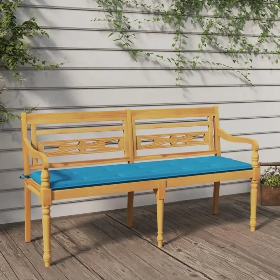 Tuinbanken-vidaXL - Batavia Tuinbank met blauw kussen - Teakhout - 150x51.5x84 cm