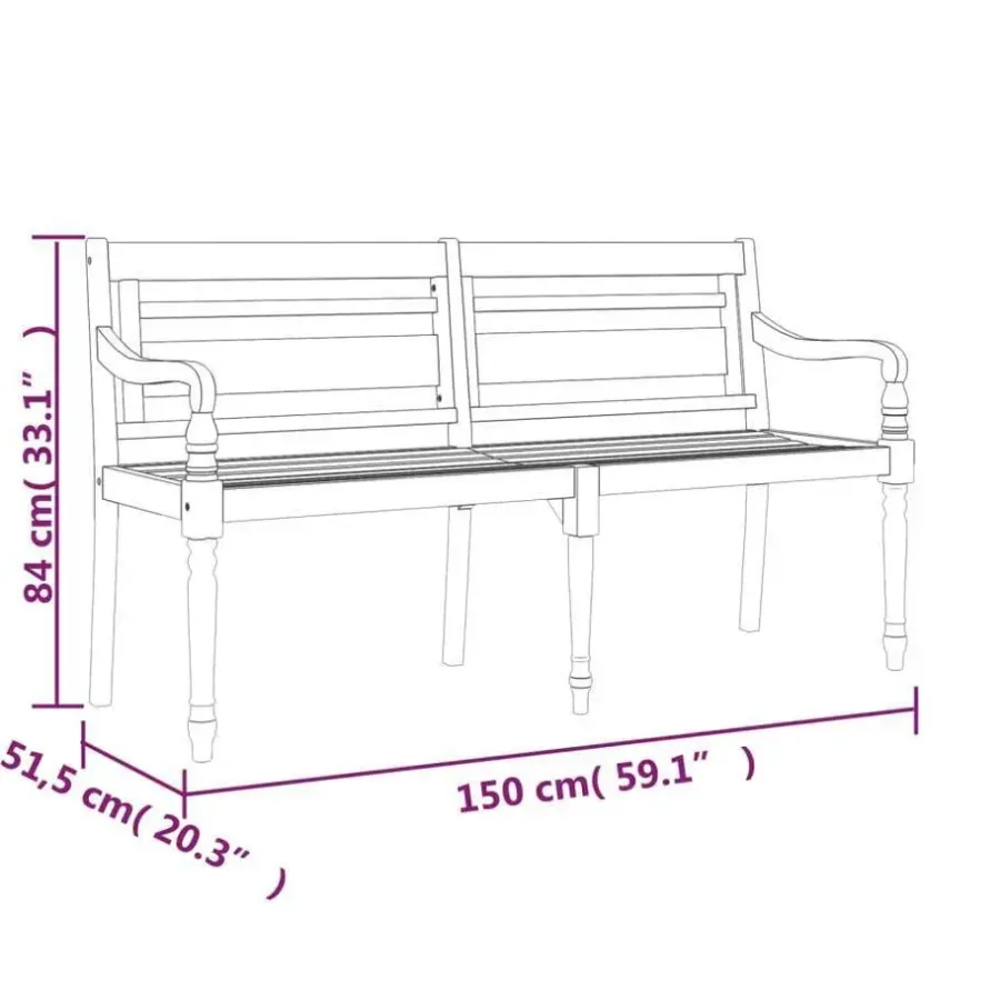 Tuinbanken-vidaXL - Batavia Tuinbank met blauw kussen - Teakhout - 150x51.5x84 cm