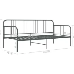 1-Persoons Bedden-vidaXL - Bed - Grijs - Metaal - 90 x 200 cm