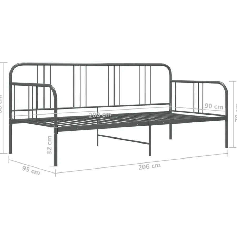 1-Persoons Bedden-vidaXL - Bed - Grijs - Metaal - 90 x 200 cm