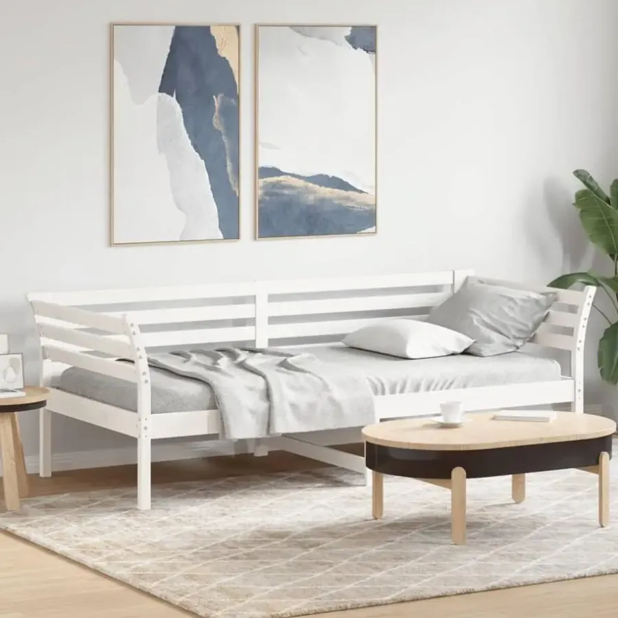 1-Persoons Bedden-vidaXL - Bed - Wit - Grenenhout - 90 x 200 cm - Zonder matras