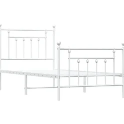 1-Persoons Bedden-vidaXL - Bed frame met hoofd- en voeteneinde - Wit - Metaal - 90x200 cm