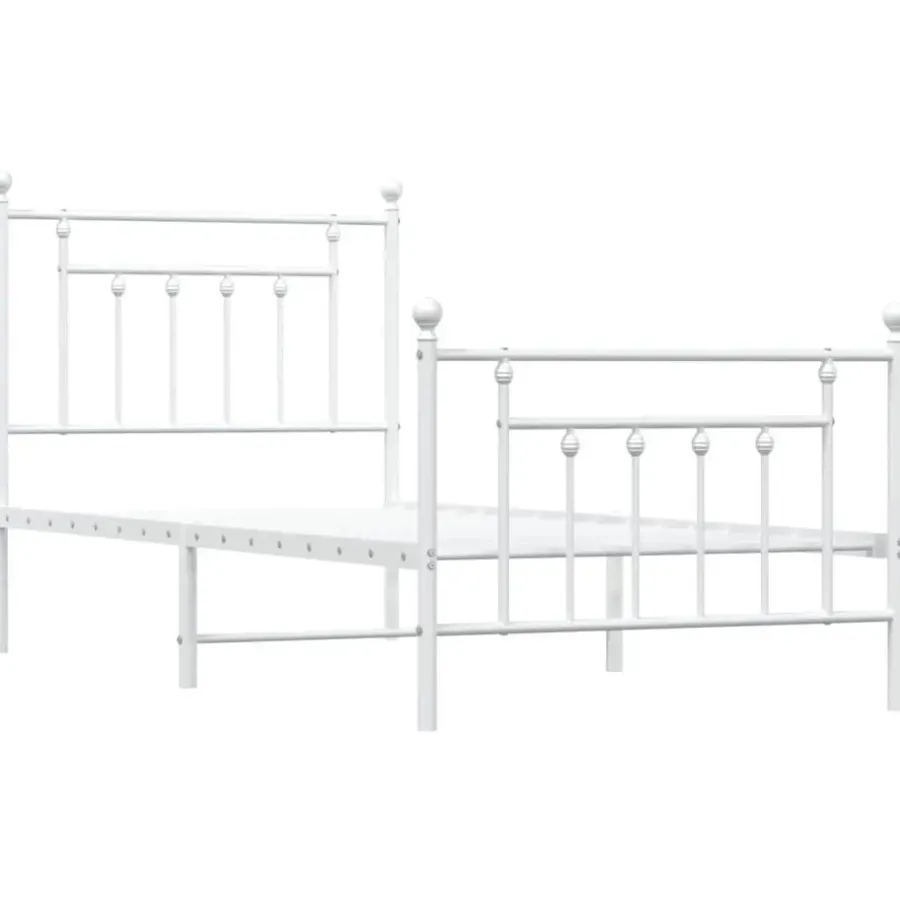 1-Persoons Bedden-vidaXL - Bed frame met hoofd- en voeteneinde - Wit - Metaal - 90x200 cm