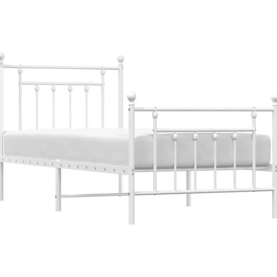 1-Persoons Bedden-vidaXL - Bed frame met hoofd- en voeteneinde - Wit - Metaal - 90x200 cm
