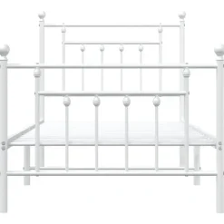 1-Persoons Bedden-vidaXL - Bed frame met hoofd- en voeteneinde - Wit - Metaal - 90x200 cm