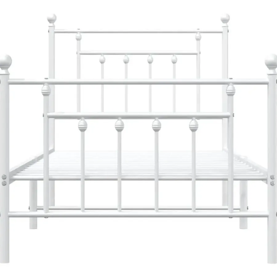 1-Persoons Bedden-vidaXL - Bed frame met hoofd- en voeteneinde - Wit - Metaal - 90x200 cm