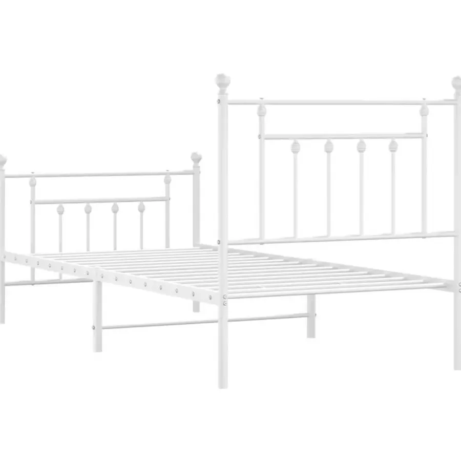 1-Persoons Bedden-vidaXL - Bed frame met hoofd- en voeteneinde - Wit - Metaal - 90x200 cm
