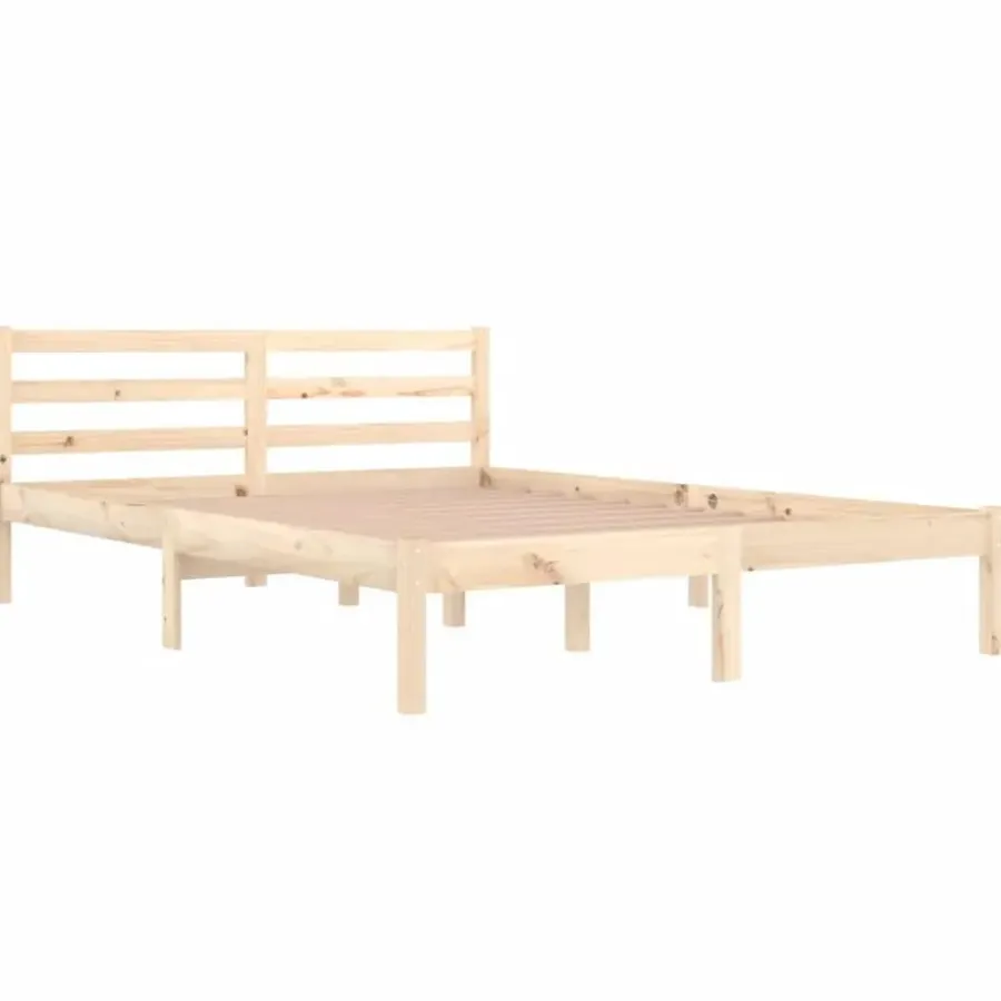 Twijfelaars-vidaXL - Bed frame met hoofdbord - Naturel - Massief grenenhout - 140x200 cm
