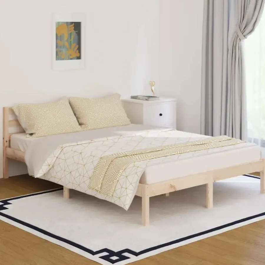 Twijfelaars-vidaXL - Bed frame met hoofdbord - Naturel - Massief grenenhout - 140x200 cm