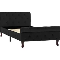 1-Persoons Bedden-vidaXL - Bed frame met hoofdbord - Zwart - Fluweel - 90x200 cm