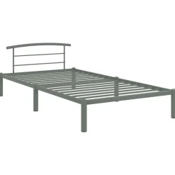 1-Persoons Bedden-vidaXL - Bed frame met hoofdeinde - Grijs - Metaal - 90x200 cm