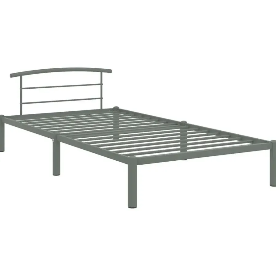 1-Persoons Bedden-vidaXL - Bed frame met hoofdeinde - Grijs - Metaal - 90x200 cm