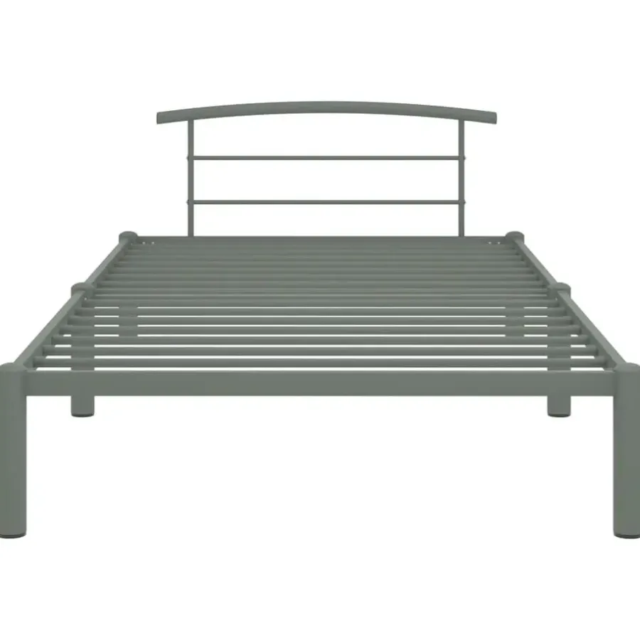 1-Persoons Bedden-vidaXL - Bed frame met hoofdeinde - Grijs - Metaal - 90x200 cm