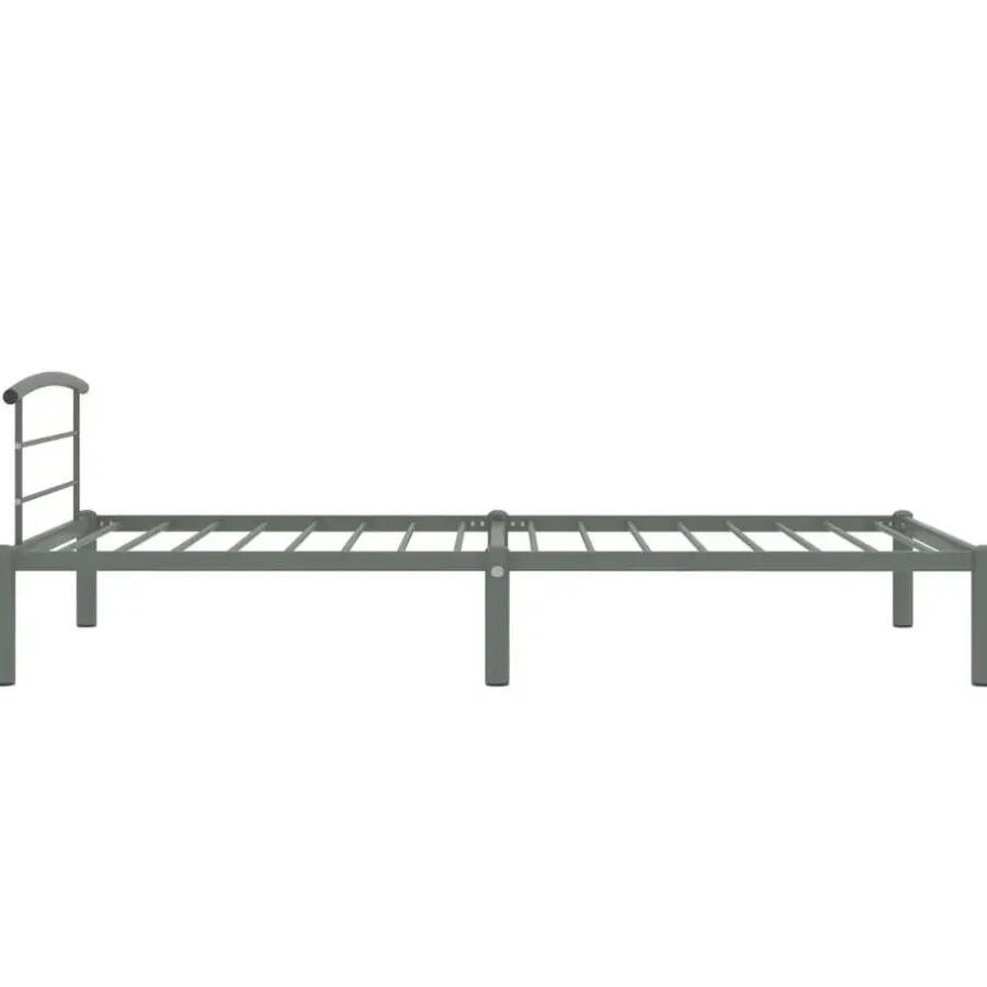 1-Persoons Bedden-vidaXL - Bed frame met hoofdeinde - Grijs - Metaal - 90x200 cm