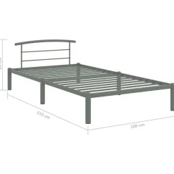 1-Persoons Bedden-vidaXL - Bed frame met hoofdeinde - Grijs - Metaal - 90x200 cm