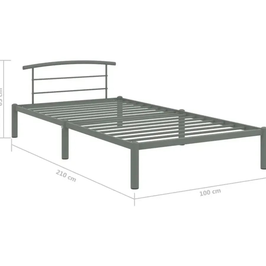 1-Persoons Bedden-vidaXL - Bed frame met hoofdeinde - Grijs - Metaal - 90x200 cm