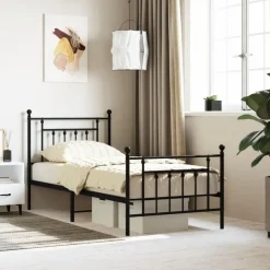 1-Persoons Bedden-vidaXL - Bed frame met hoofd- en voeteneinde - Zwart - Metaal - 90x190 cm