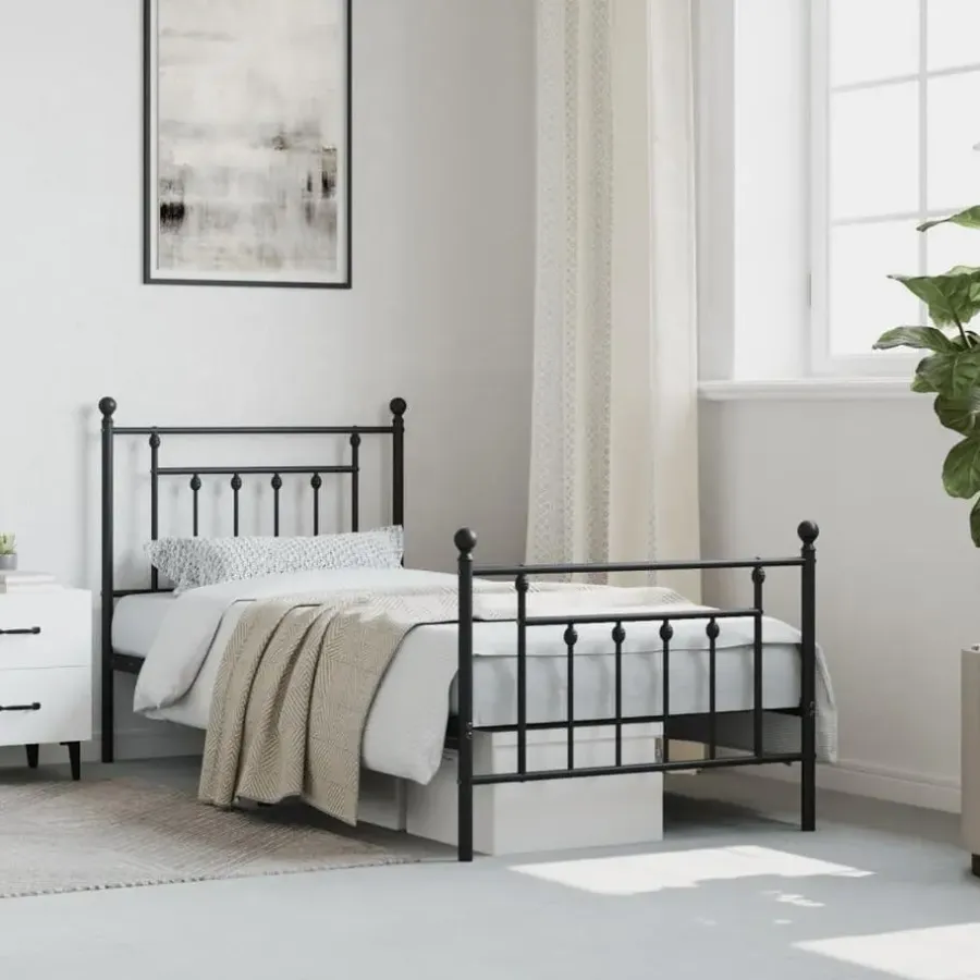 1-Persoons Bedden-vidaXL - Bed frame met hoofd- en voeteneinde - Zwart - Metaal - 90x190 cm