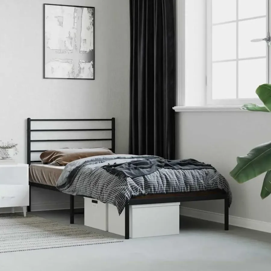 1-Persoons Bedden-vidaXL - Bed frame met hoofdbord - Zwart - Metaal - 90x200 cm