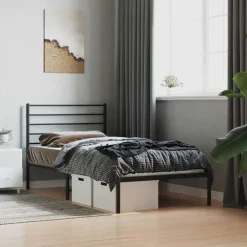 1-Persoons Bedden-vidaXL - Bed frame met hoofdbord - Zwart - Metaal - 90x200 cm