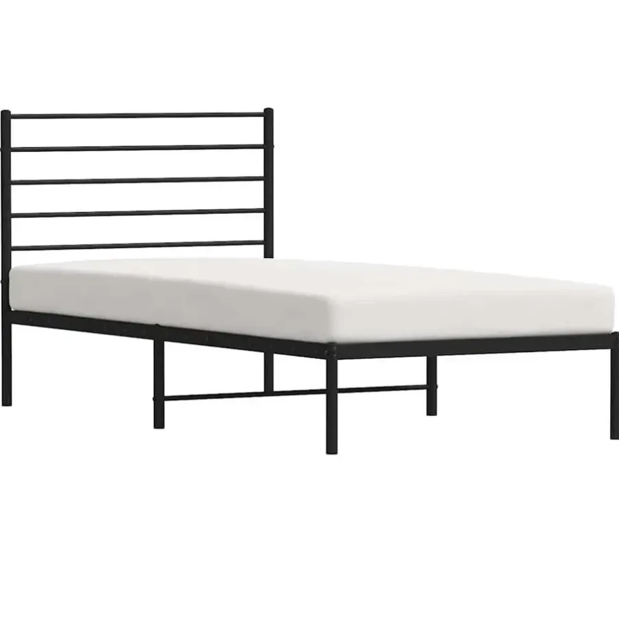 1-Persoons Bedden-vidaXL - Bed frame met hoofdbord - Zwart - Metaal - 90x200 cm