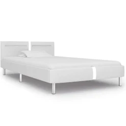 1-Persoons Bedden-vidaXL - Bed frame met hoofdeinde - LED - Wit -kunstleer - 90x200 cm