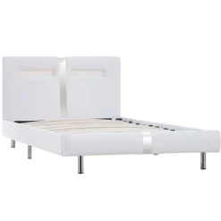 1-Persoons Bedden-vidaXL - Bed frame met hoofdeinde - LED - Wit -kunstleer - 90x200 cm