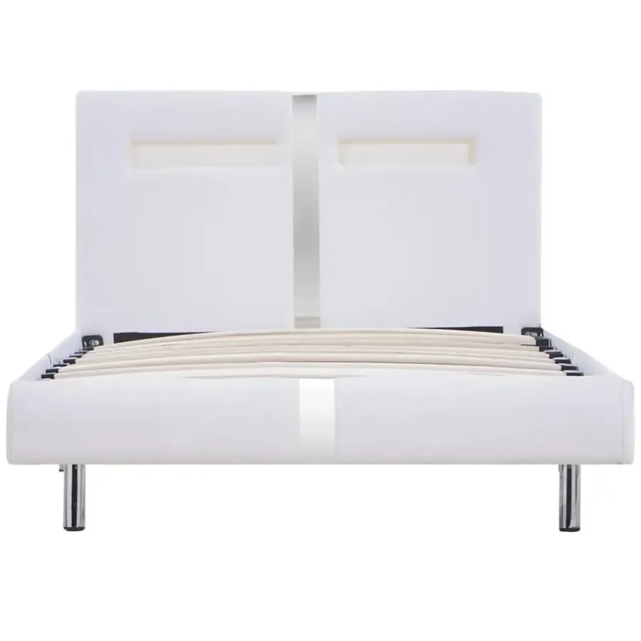 1-Persoons Bedden-vidaXL - Bed frame met hoofdeinde - LED - Wit -kunstleer - 90x200 cm