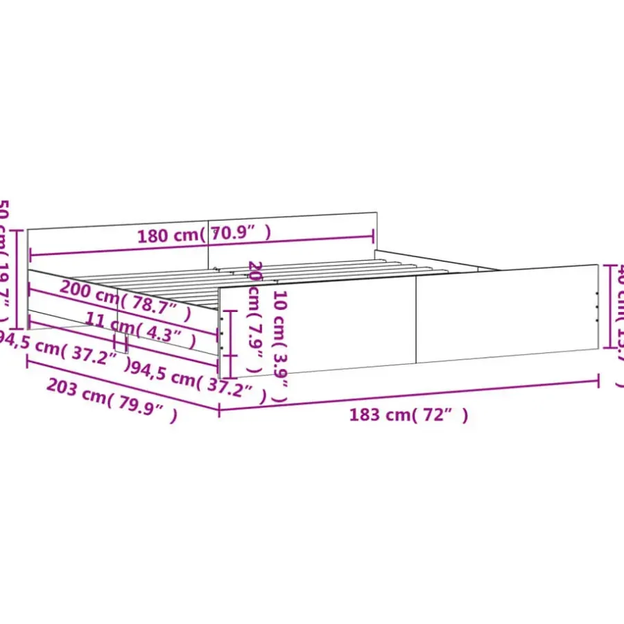 vidaXL - Bed frame met hoofd- en voeteneinde - Gerookt eiken - 180x200 cm