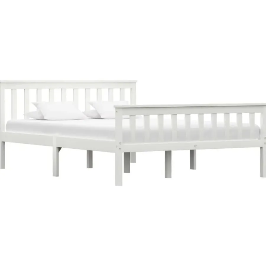 Twijfelaars-vidaXL - Bed frame met hoofdeinde - Wit - Massief grenenhout - 140x200 cm