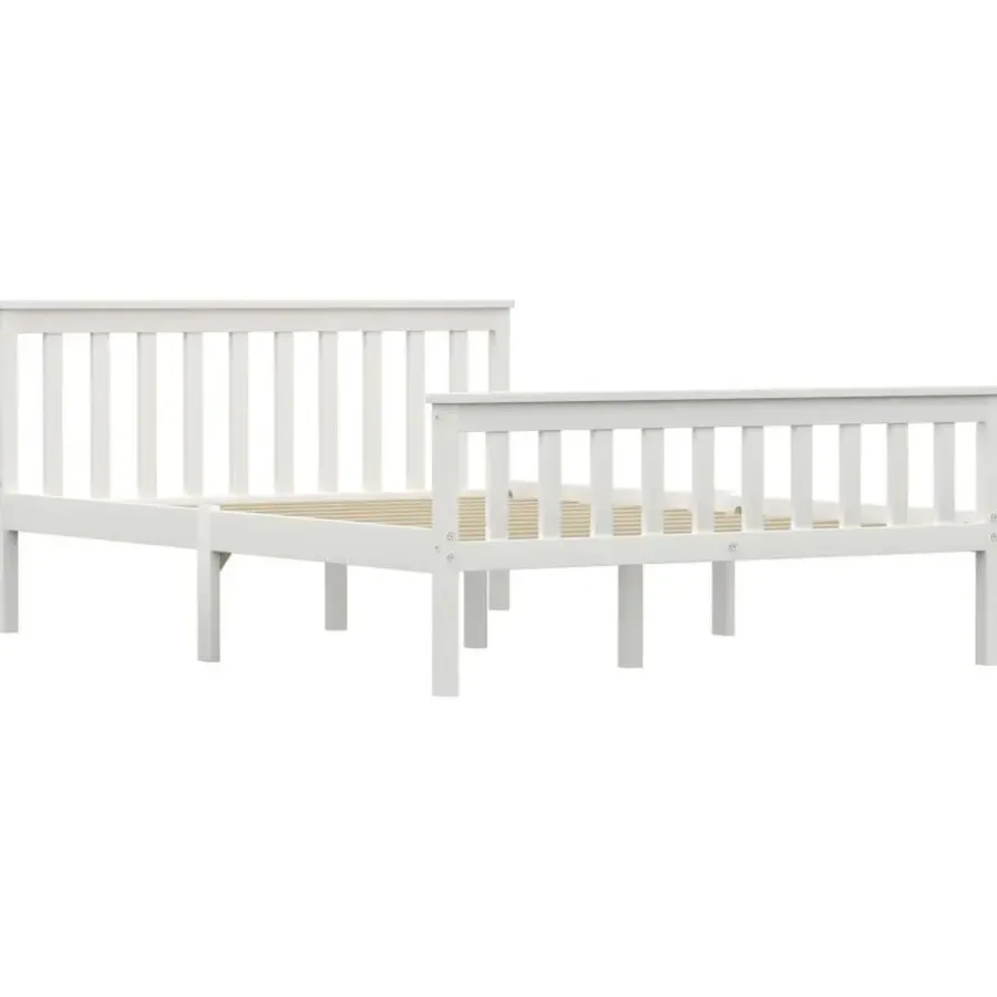Twijfelaars-vidaXL - Bed frame met hoofdeinde - Wit - Massief grenenhout - 140x200 cm