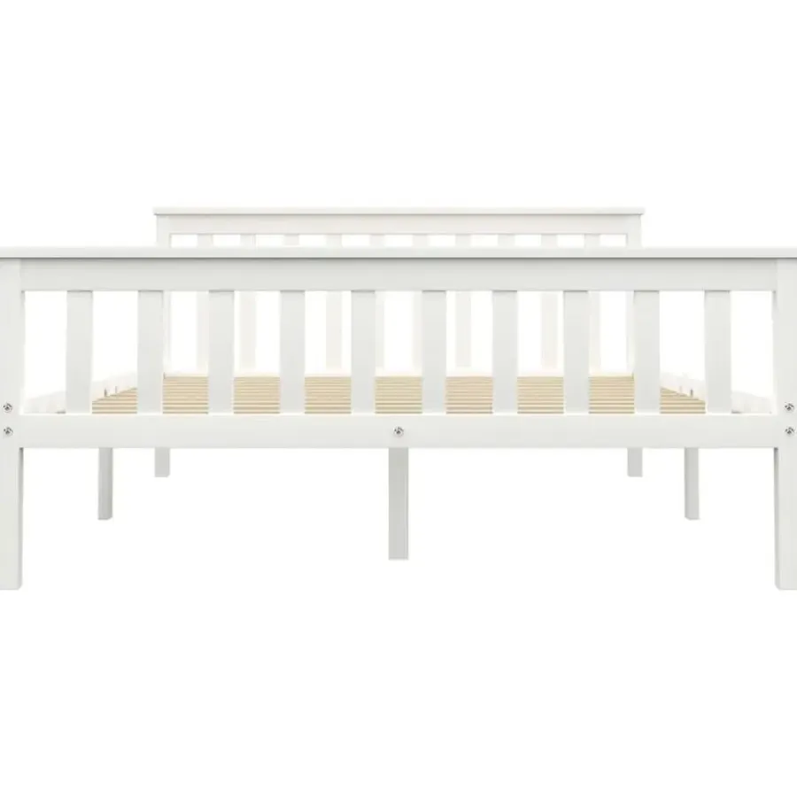 Twijfelaars-vidaXL - Bed frame met hoofdeinde - Wit - Massief grenenhout - 140x200 cm