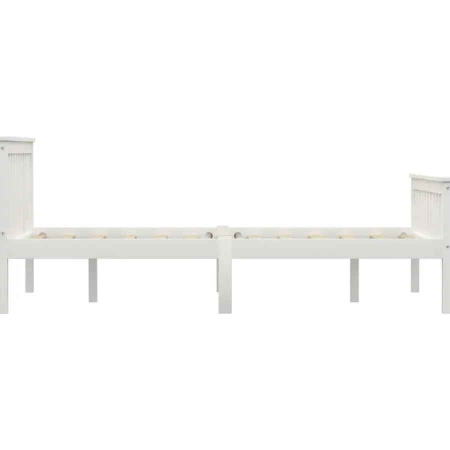 Twijfelaars-vidaXL - Bed frame met hoofdeinde - Wit - Massief grenenhout - 140x200 cm