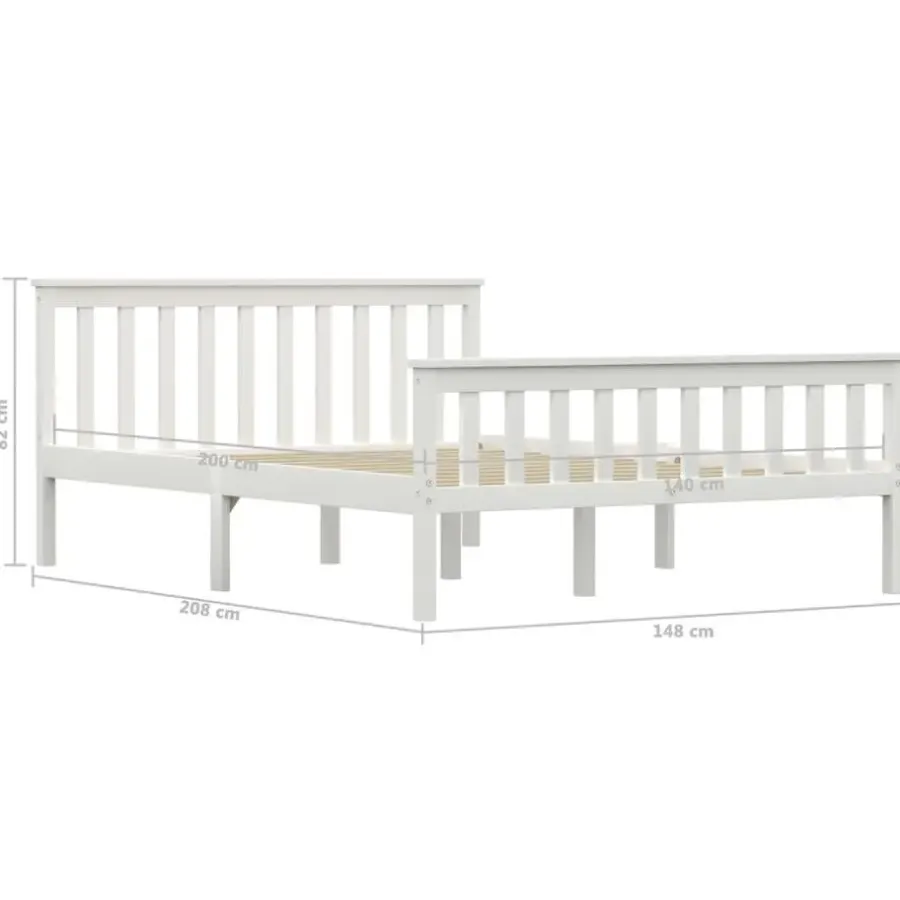 Twijfelaars-vidaXL - Bed frame met hoofdeinde - Wit - Massief grenenhout - 140x200 cm