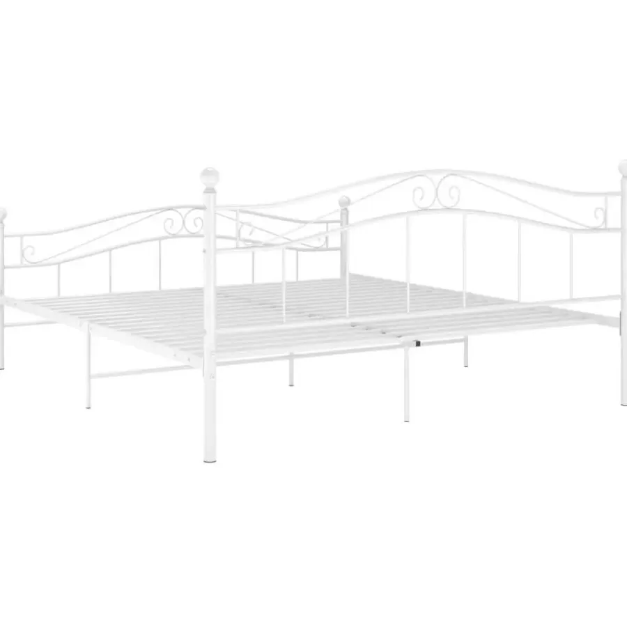 vidaXL - Bed frame met hoodfbord en lattenbodem - Wit - Metaal - 140x200 cm