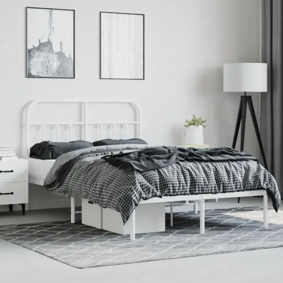 Twijfelaars-vidaXL - Bed frame met hoofdbord - Wit - Metaal - 120x200 cm