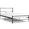 1-Persoons Bedden-vidaXL - Bed frame met hoofdeinde en lanttenbodem - Zwart - Metaal - 90x200 cm