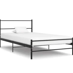1-Persoons Bedden-vidaXL - Bed frame met hoofdeinde en lanttenbodem - Zwart - Metaal - 90x200 cm