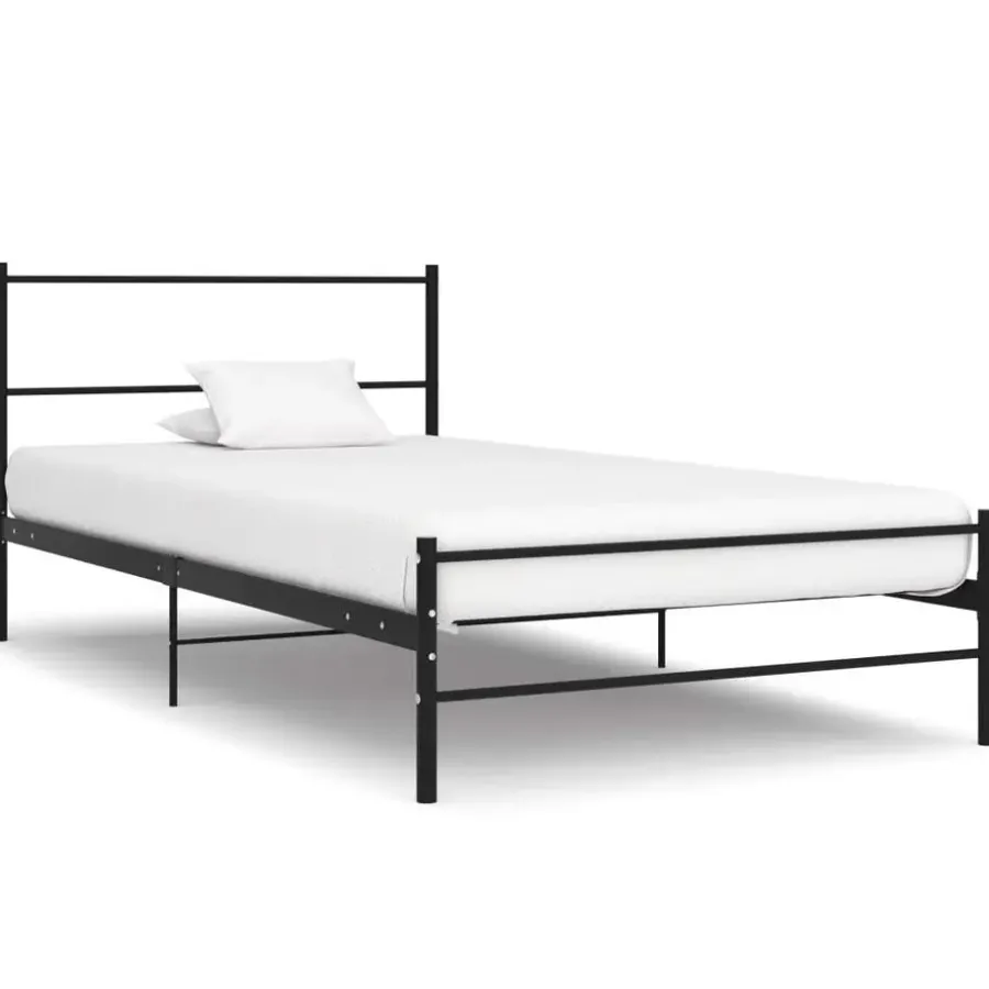 1-Persoons Bedden-vidaXL - Bed frame met hoofdeinde en lanttenbodem - Zwart - Metaal - 90x200 cm