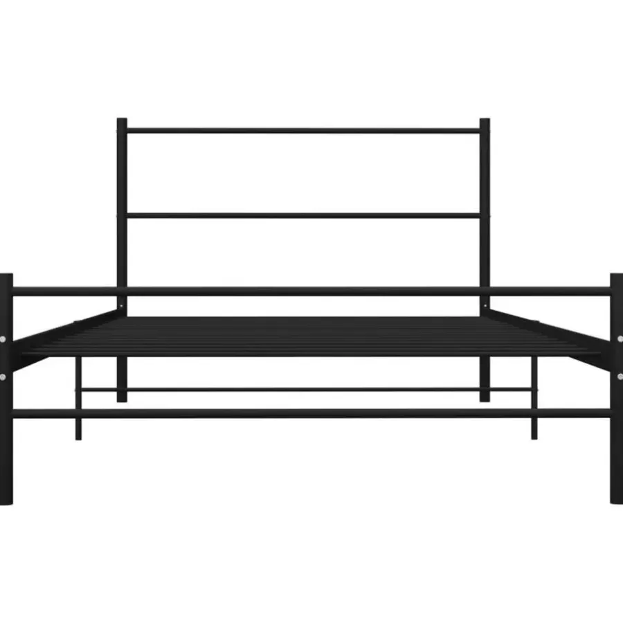 1-Persoons Bedden-vidaXL - Bed frame met hoofdeinde en lanttenbodem - Zwart - Metaal - 90x200 cm