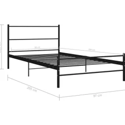 1-Persoons Bedden-vidaXL - Bed frame met hoofdeinde en lanttenbodem - Zwart - Metaal - 90x200 cm