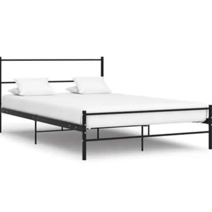 Twijfelaars-vidaXL - Bed frame met hoofdbord - Zwart - Metaal - 120x200 cm