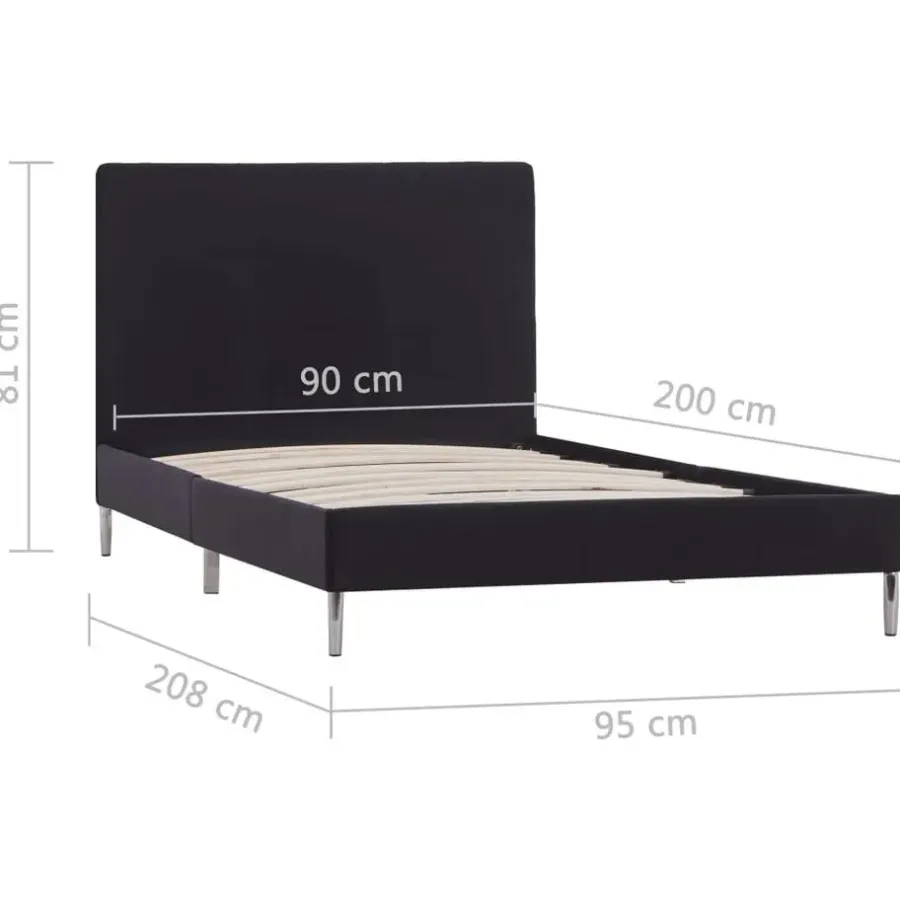 1-Persoons Bedden-vidaXL - Bed frame met hoofdeinde - Zwart - Stof - 90x200 cm