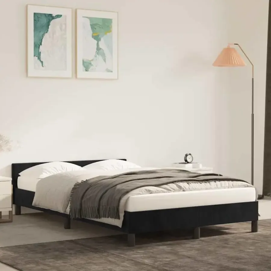Twijfelaars-vidaXL - Bed frame met hoofdeinde - Zwart - Fluweel - 120 x 200 cm