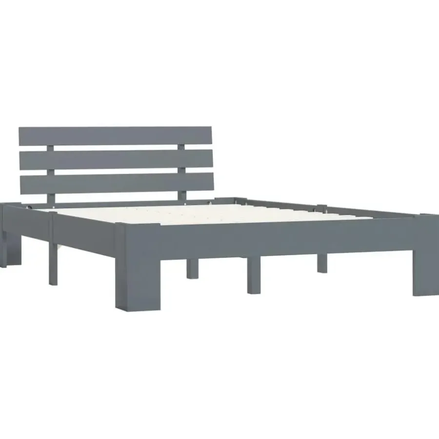 vidaXL - Bed frame met hoofdbord - Grijs - Massief grenenhout - 120x200 cm