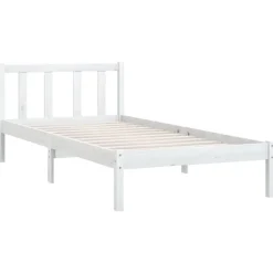 1-Persoons Bedden-vidaXL - Bed frame met hoofdeinde - Wit - Massief grenenhout - 90x200 cm