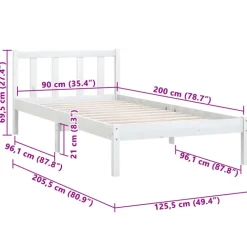 1-Persoons Bedden-vidaXL - Bed frame met hoofdeinde - Wit - Massief grenenhout - 90x200 cm