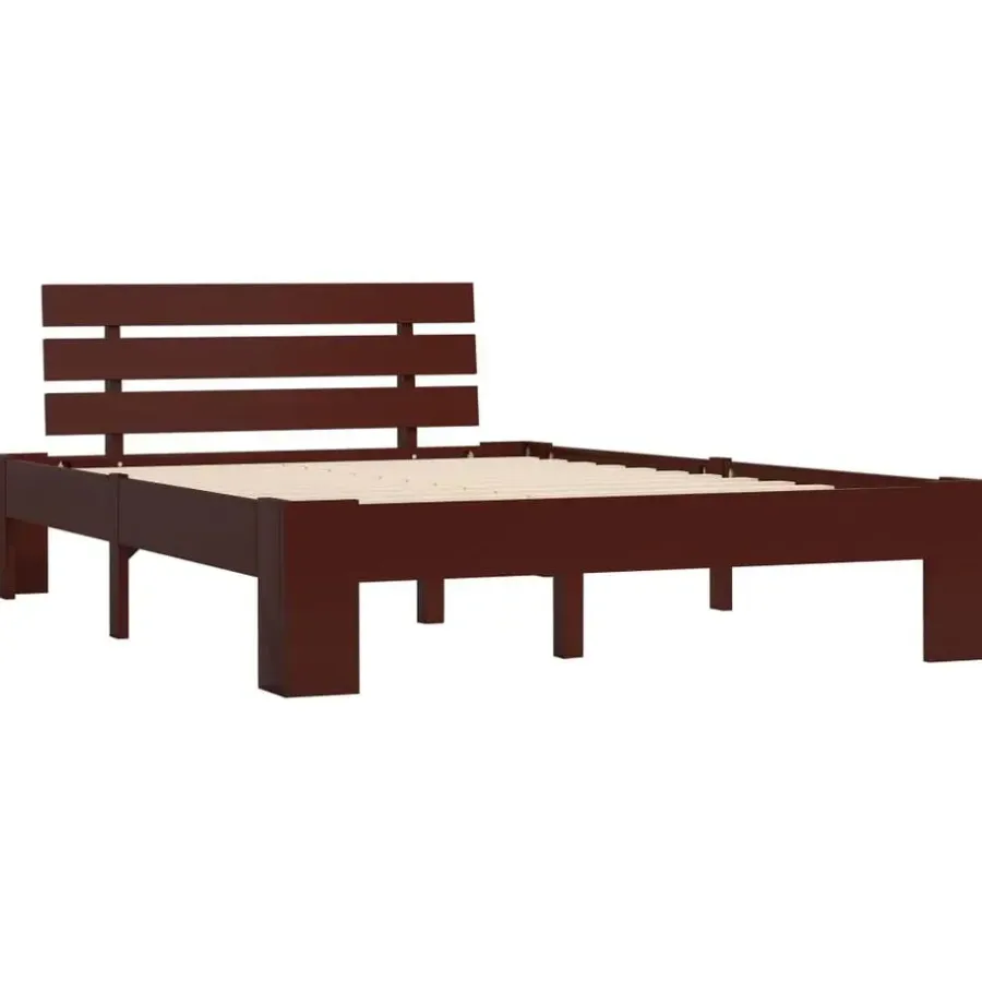 Twijfelaars-vidaXL - Bed frame met hoofdbord - Donkerbruin - Massief grenenhout - 120x200 cm