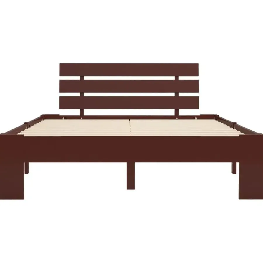 Twijfelaars-vidaXL - Bed frame met hoofdbord - Donkerbruin - Massief grenenhout - 120x200 cm